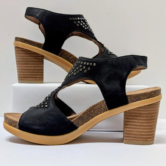Dansko Deandra Block Heel Sandals in Black Nubuck Leather - Picture 8 of 16
